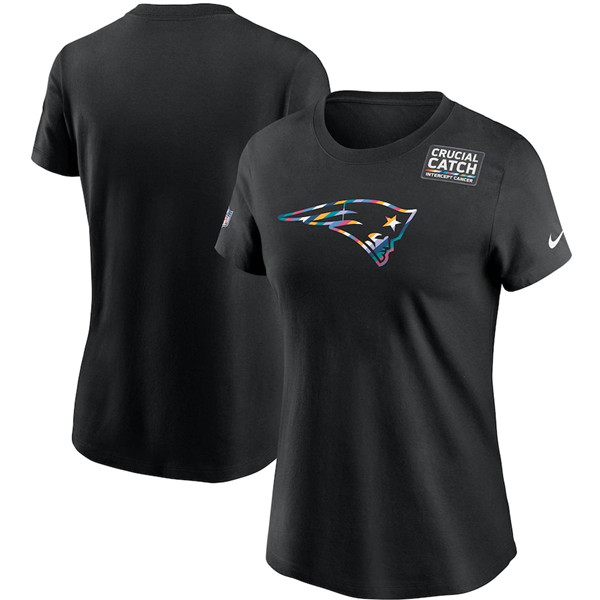 Women's New England Patriots Black Sideline Crucial Catch Performance T-Shirt 2020(Run Small)